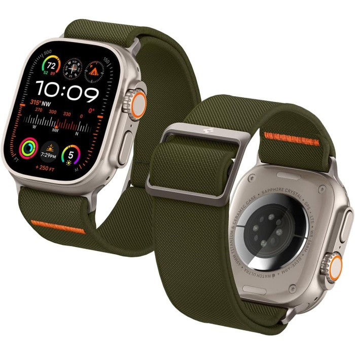 Apple Watch 49mm Ultra 2/1 - 46mm Seri 10 - 45mm Seri 9/8/7 - 44mm Seri SE2/SE/6/5/4 Kordon Kayış Band Lite Fit Ultra Khaki - AMP05985