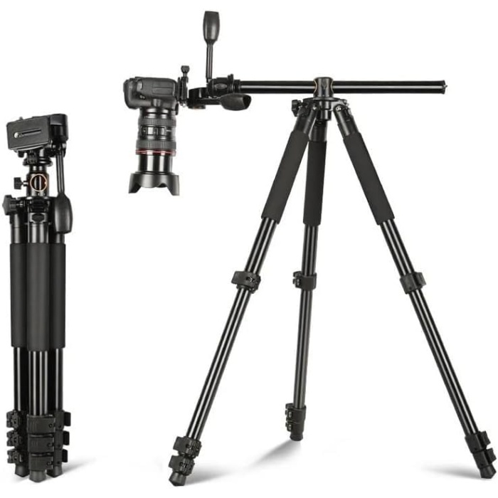 HT-T06 Profesyonel Tripod 190 Cm Yatay Kullanım Çok Fonksiyonlu Panoramik Kafa 360 Derece Dönebilir Monopod