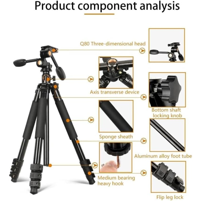 HT-T06 Profesyonel Tripod 190 Cm Yatay Kullanım Çok Fonksiyonlu Panoramik Kafa 360 Derece Dönebilir Monopod