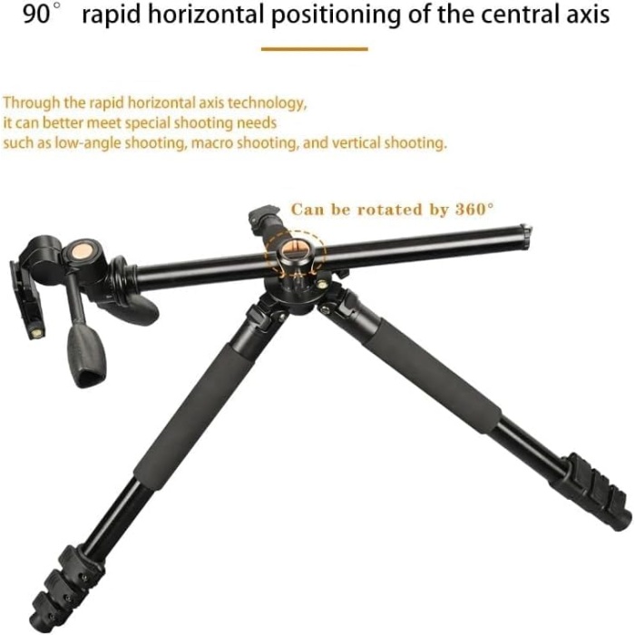 HT-T06 Profesyonel Tripod 190 Cm Yatay Kullanım Çok Fonksiyonlu Panoramik Kafa 360 Derece Dönebilir Monopod