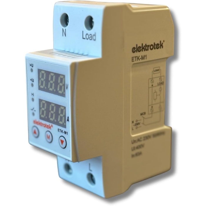 ETK-M1 Monofaze Gerilim ve Akım Koruyucu 63A 230V DIN Ray Ayarlanabilir Röle