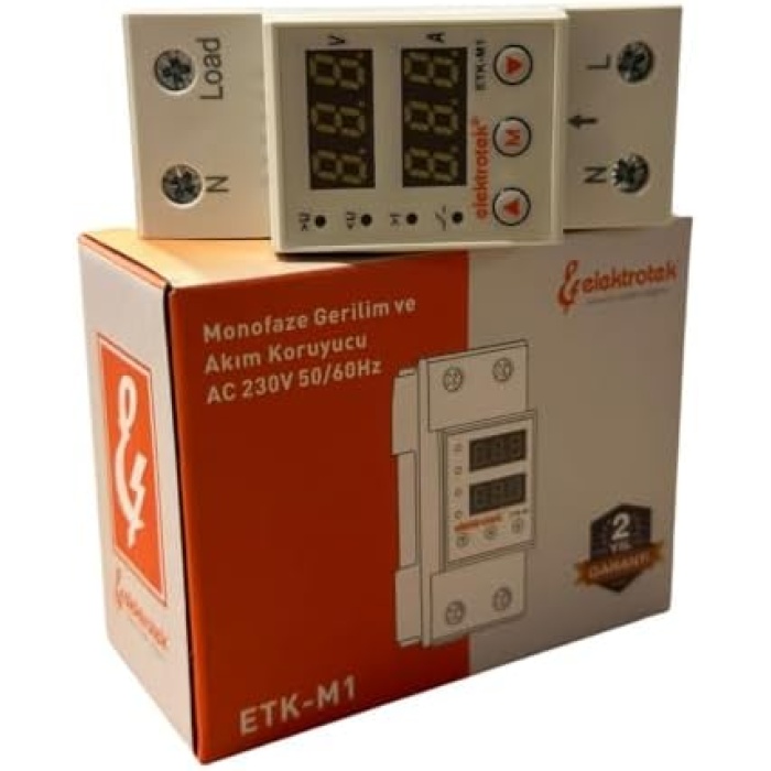 ETK-M1 Monofaze Gerilim ve Akım Koruyucu 63A 230V DIN Ray Ayarlanabilir Röle