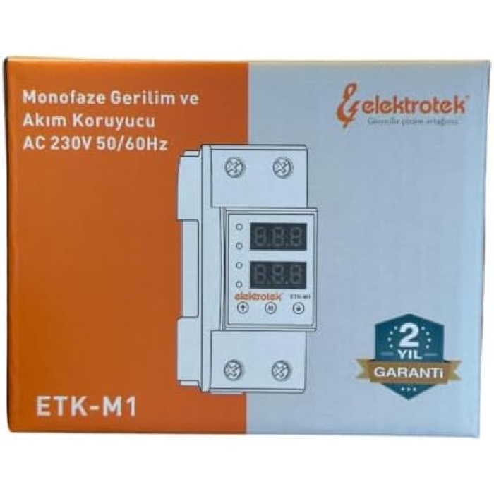 ETK-M1 Monofaze Gerilim ve Akım Koruyucu 63A 230V DIN Ray Ayarlanabilir Röle