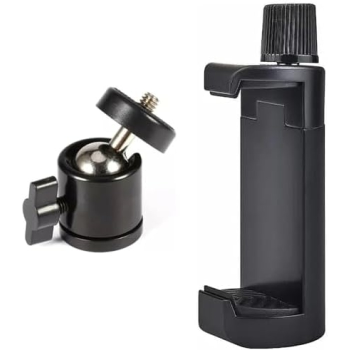 Telefon Tripod Tutucu Başlık + Tripod 90° Yönlendirme Aparatı 360 Derece Dönebilen Başlık Tüm Tripodlara Uyumlu Metal Mafsal Aparatı