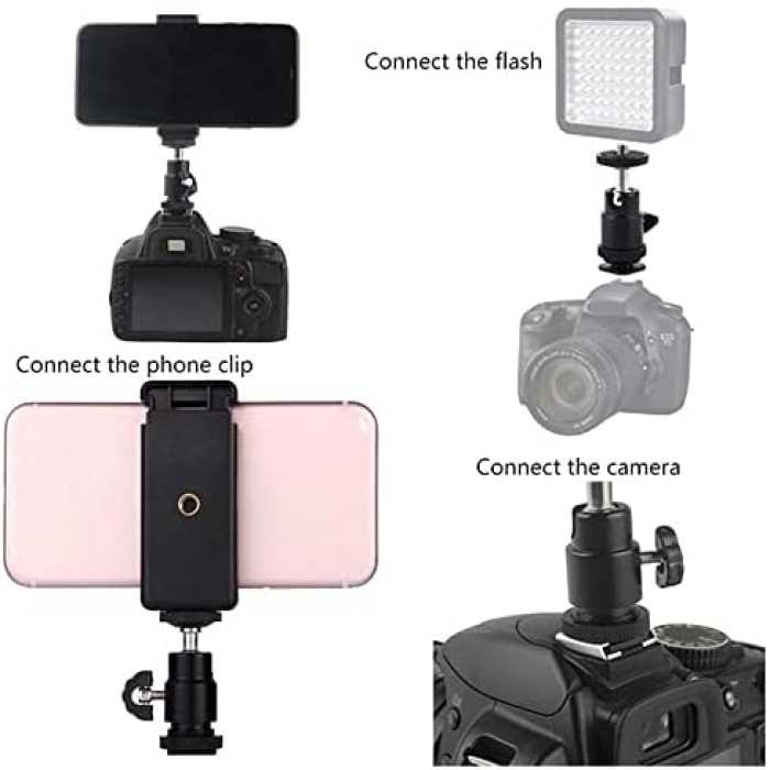 Telefon Tripod Tutucu Başlık + Tripod 90° Yönlendirme Aparatı 360 Derece Dönebilen Başlık Tüm Tripodlara Uyumlu Metal Mafsal Aparatı