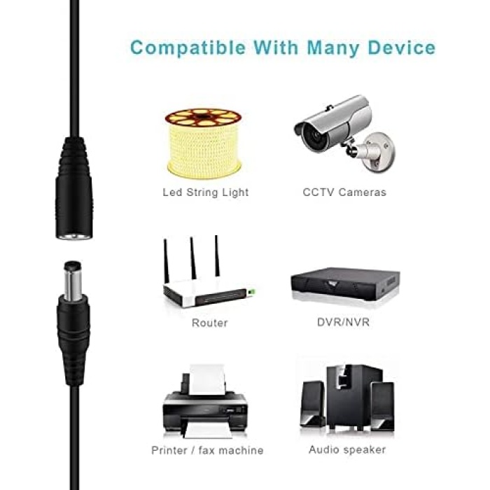 Dc Adaptör Uzatma Kablosu 2 Metre 5.5mm x 2.1mm Dişi Erkek Modem Uzatma 4383