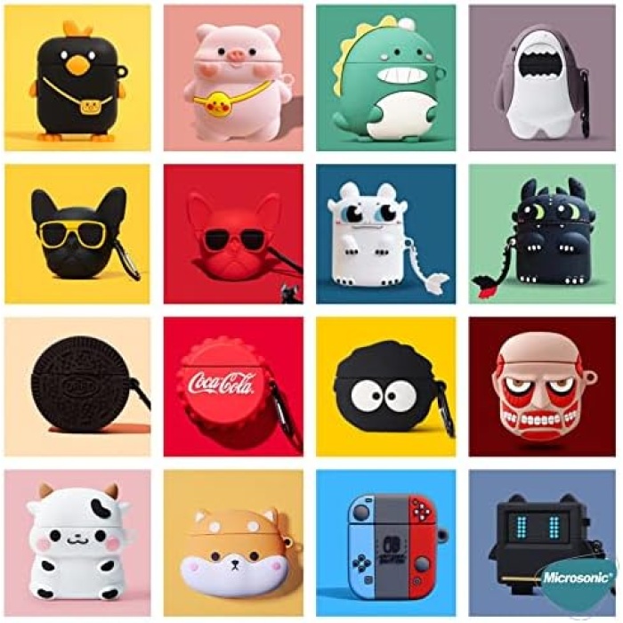 Samsung Galaxy Buds Pro için Kılıf Cartoon Figürlü Silikon Crtn-Fgr-Hl-Kty [Buds Pro ile Uyumlu Kılıf - Beyaz - Altın]