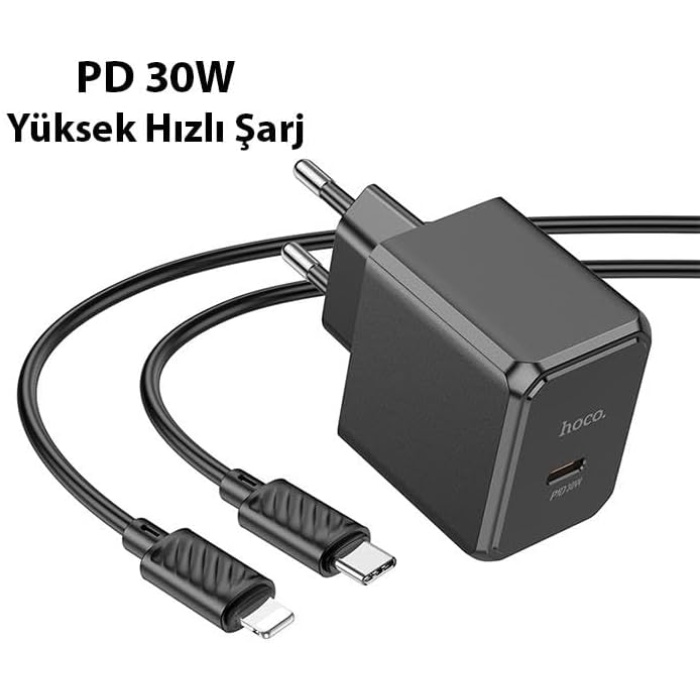 HC Seri Akım Korumalı Turbo 30W Type-C Şarj Başlığı Ve 1Mt Lightning Kablo Şarj Seti İphone İle Uyumlu