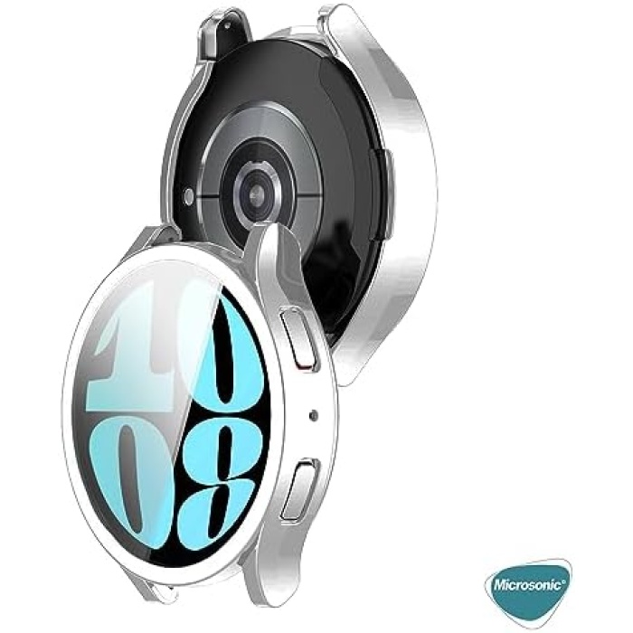 Samsung Galaxy Watch 6 40mm için Kılıf Ekranı Tam Kaplayan 360 Full Round Soft Silicone Gümüş [Galaxy Watch 6 40mm ile Uyumlu Kılıf - Gümüş]