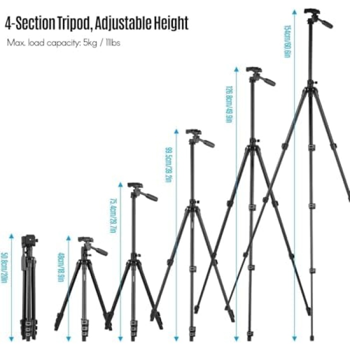 HT-T02 Profesyonel Tripod 154 Cm Yatay Kullanım Çok Fonksiyonlu Panoramik Kafa 360 Derece Dönebilir