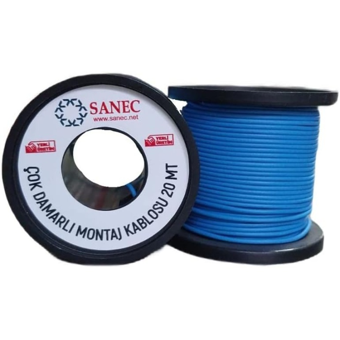 Çok Damarlı Montaj Kablosu - 22 AWG - 20 Metre - Mavi
