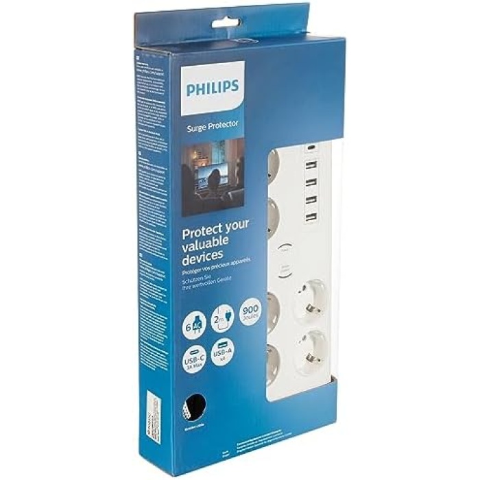 SPN7060WA Akım Korumalı Priz 6lı 900J 2m 4 USB 20W 1 Type-C 15W, Standart