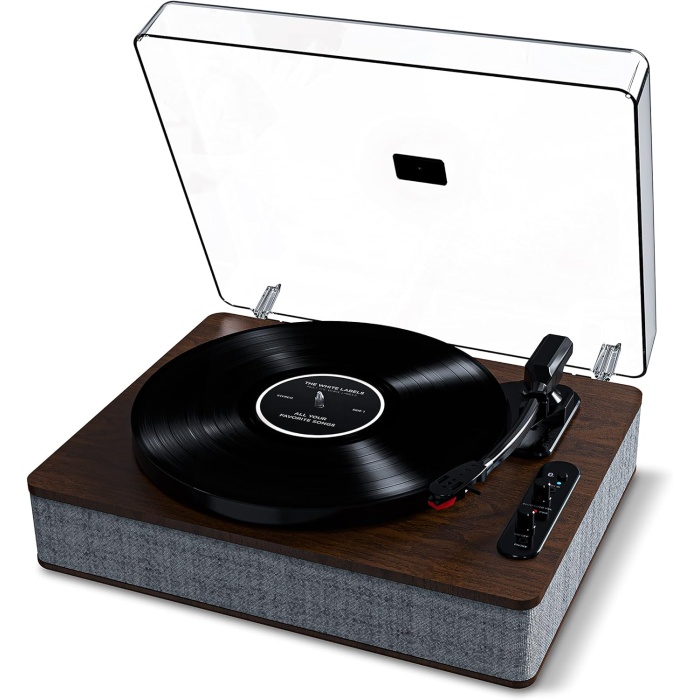 Audio Luxe LP – Hoparlörlü Bluetooth plak çalar, USB dönüştürme, tam boyutta, otomatik durdurma, kulaklık çıkışı, 3 hız