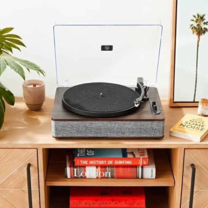 Audio Luxe LP – Hoparlörlü Bluetooth plak çalar, USB dönüştürme, tam boyutta, otomatik durdurma, kulaklık çıkışı, 3 hız