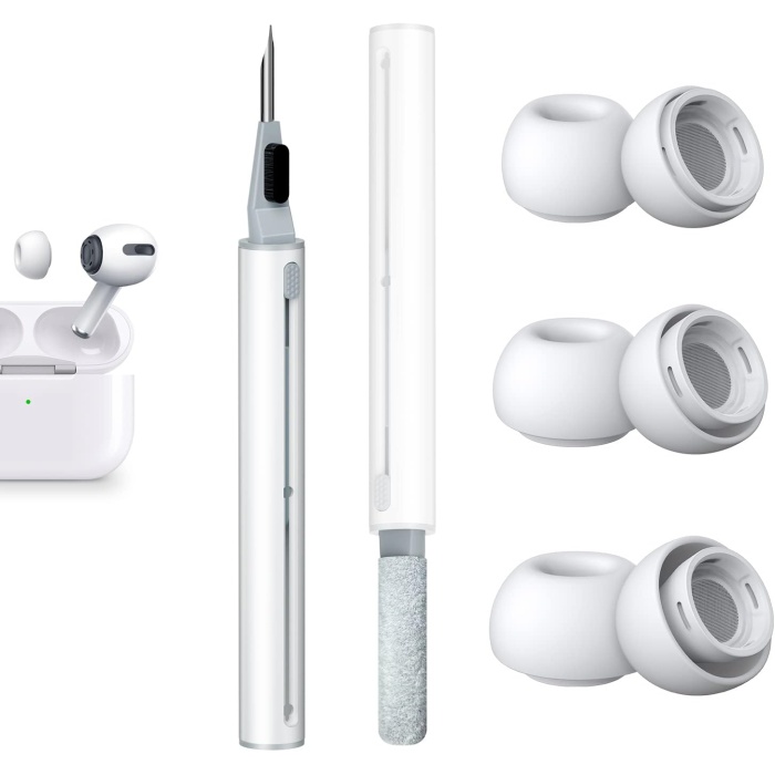 [3 çift] AirPods Pro ve AirPods Pro 2 için gürültü azaltma delikli yedek kulak tıkacı, AirPods 1 2 3 Pro/Pro 2 için 3ü 1 arada temizleme kiti, AirPods Pro (S/M/L) için silikon kulak tıkacı