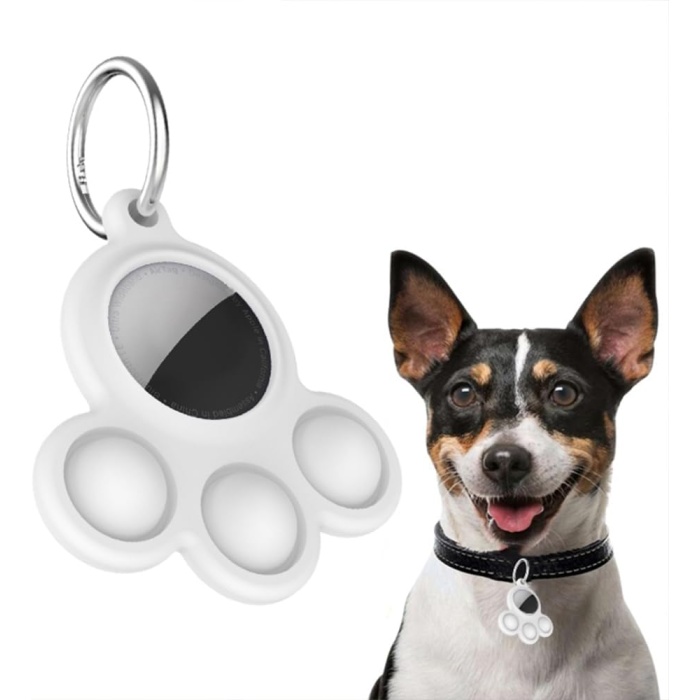 Uyumlu Silikon Kılıf Kedi Köpek Tasmasına Takılabilir Pati Tasarımlı Kapalı Düşmez (Beyaz)