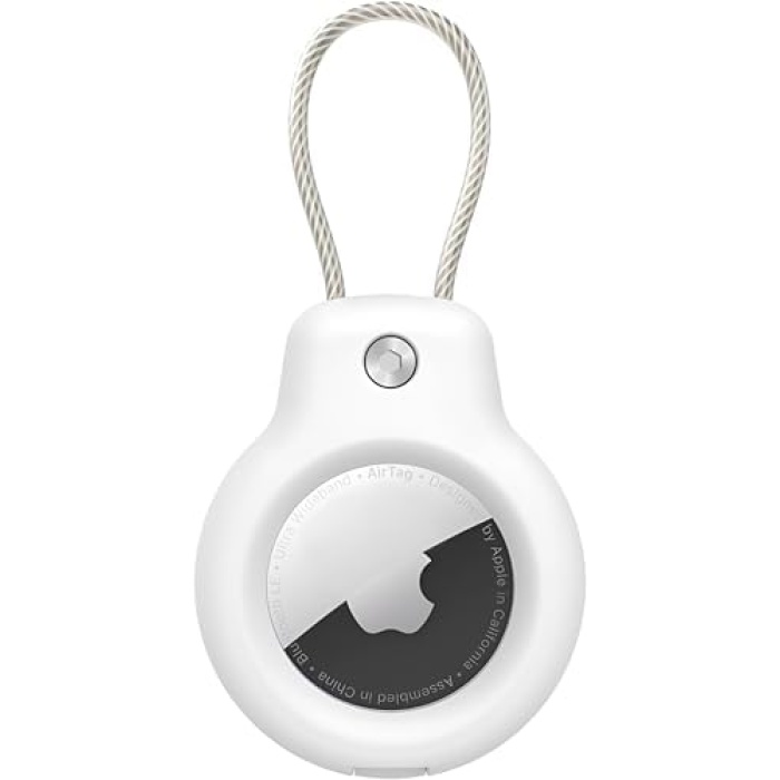 Airtag için SuperLock Serisi Kilitli Kılıf ve Airtag için Darbelere Karşı Ultra Güçlü Koruyucu Anahtarlık (Beyaz)