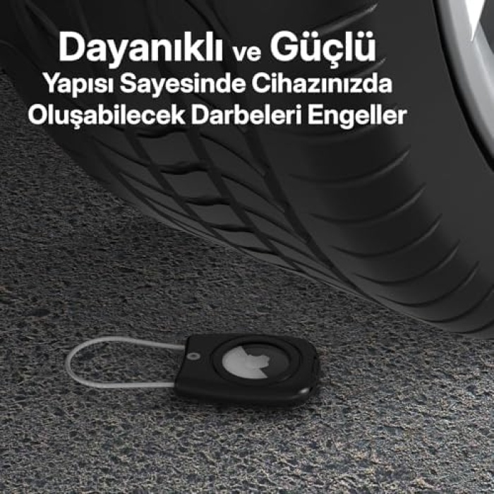 Airtag için Darbeye Karşı Dayanıklı ve Kaybolmaya Karşı Güvenli Metal Halat ile Asılabilir Kılıf (Beyaz)