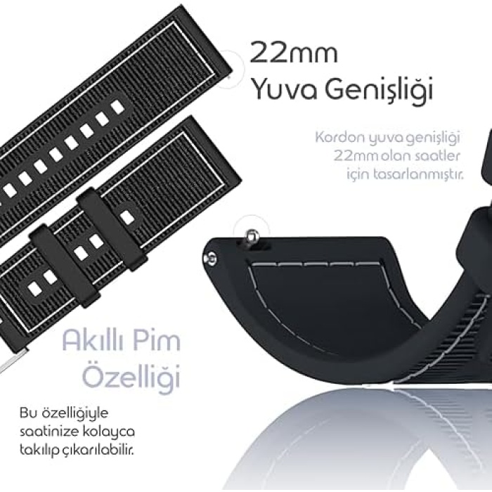 Üst Yüzeyi Dikiş İşlemeli 22mm Silikon Kordon Huawei ile Uyumlu Watch GT5/GT5 Pro/GT4/Watch 4 Pro/GT3/GT3 Pro/GT2/GT2 Pro 46mm İçin Yumuşak Dokulu Esnek ve Dayanıklı Tasarım Kayış