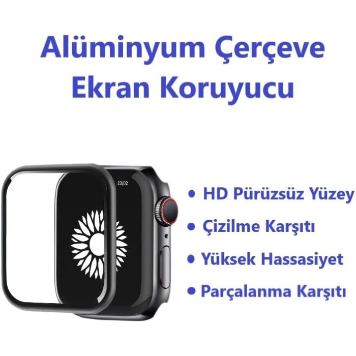 [Seri 9 8 7 45mm Alüminyum Çerçeve] Watch Ekran Koruyucu Watch 9 8 7 45mm Ekran Koruyucu Kırılmaz Cam [Alüminyum Çerçeve] Yüksek Hassasiyetli Tam Kaplayan Apple Watch 9 8 7 ile Uyumludur