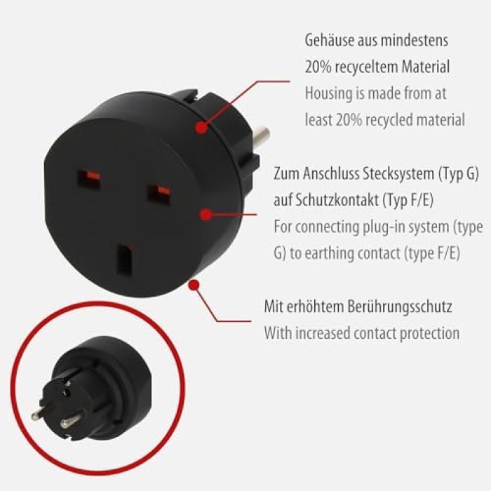 Seyahat fişi/seyahat adaptörü (seyahat prizi adaptörü: Euro priz ve İngiltere fişi) siyah