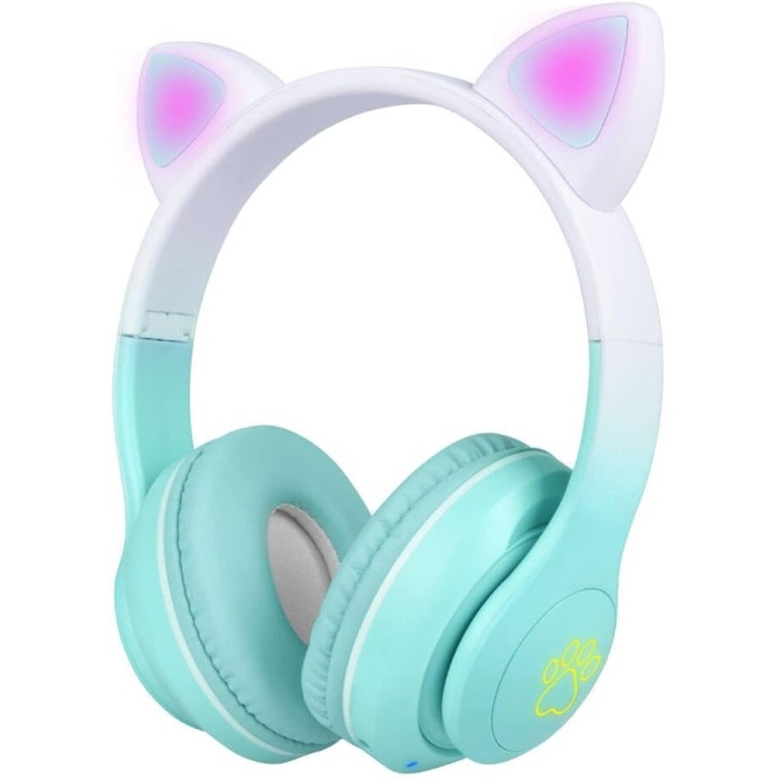 STN-28 Pro Kedi Kulaklı Tasarımlı RGB Işıklı Bluetooth Kulaklık Yeşil