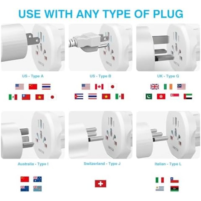 Alman topraklı soketler için evrensel adaptör (ve yabancı cihazlar, örneğin İngiltere, ABD, Çin, İtalya, İsviçre vs.) seyahat fişi seyahat adaptörü priz adaptörü