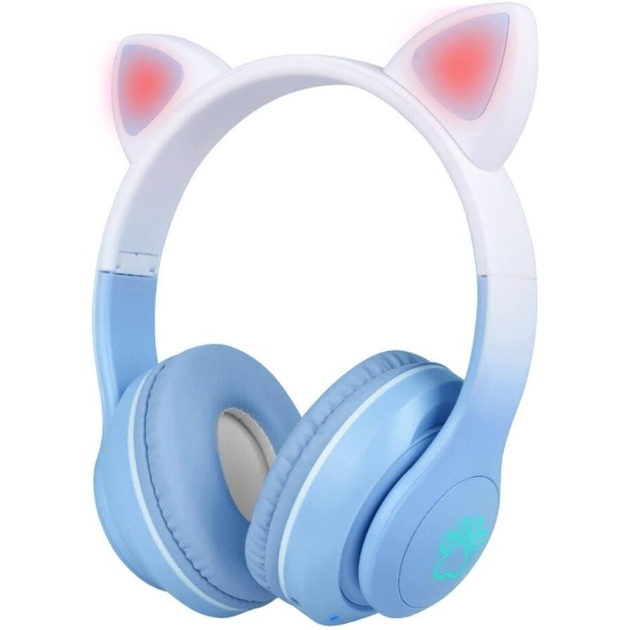 STN-28 Pro Kedi Kulaklı Tasarımlı RGB Işıklı Bluetooth Kulaklık Mavi