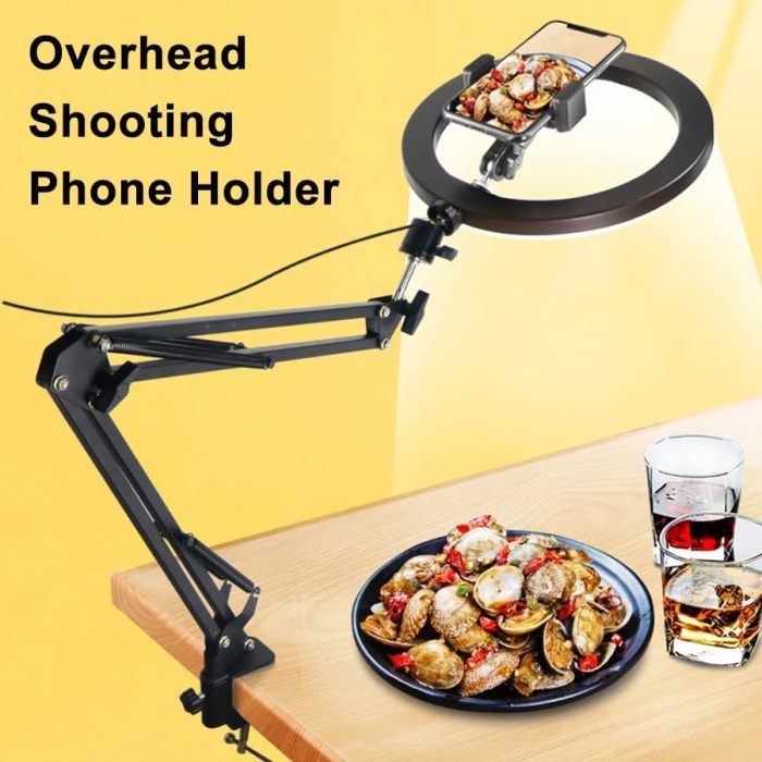 Kıskaçlı 10 inch Youtuber LED Işıklı Halka Telefon Tutuculu Yüksekliği ve Açısı Ayarlanabilir 10 inch 26 cm Selfie Yayıncı Makyaj Işığı Masa Kenarına Monte Edilebilir HLK-012A