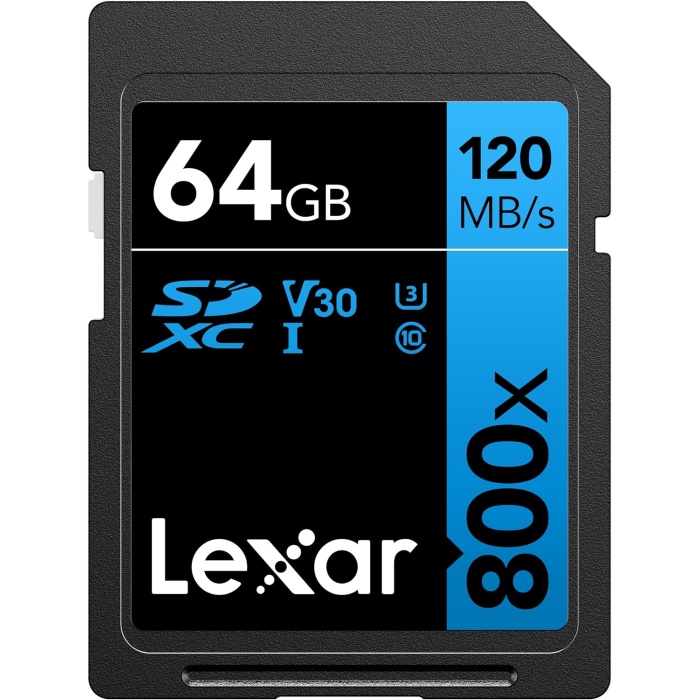 64GB Professional 800x SDXC™ UHS-I cards, up to 120MB/s read 45MB/s write C10 V30 U3