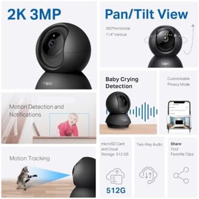 TP-Link C211 2K 3MP Yatay ve Dikey Ev Güvenliği Wi-Fi Kamerası