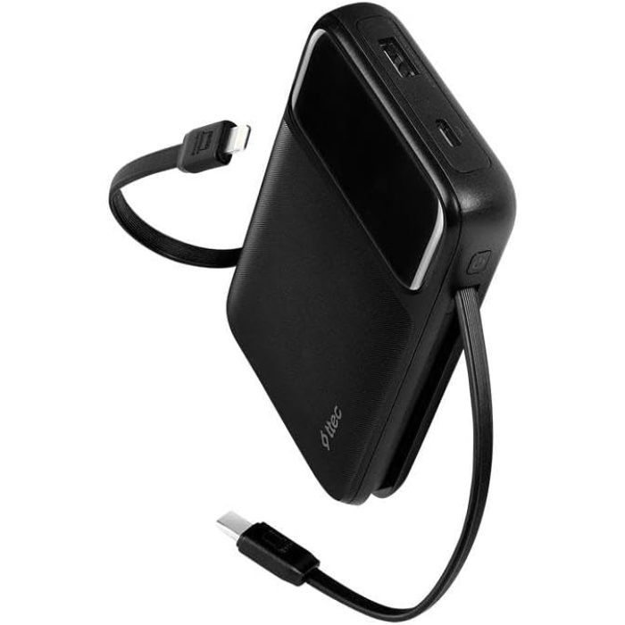 ReCharger Pro LCD 10.000mAh PD 22,5W Lightning ve USB-CDahili Kablolu Taşınabilir Hızlı Şarj Aleti/Powerbank 2BB215 Siyah