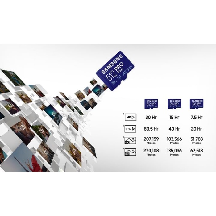 PRO Plus 128GB microSDXC Bellek Kartı, 180MB/s Okuma, 130MB/s Yazma, UHS-I, U3, V30, A2, SD Adaptörlü