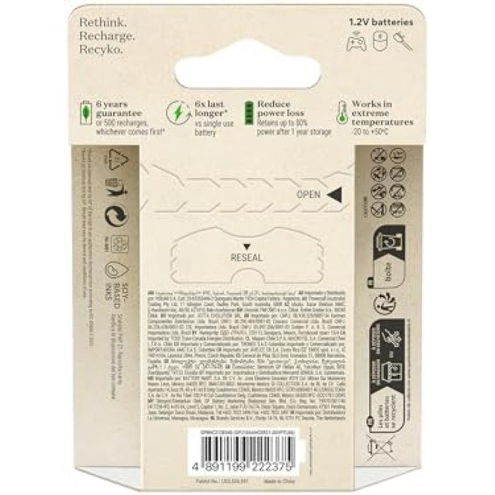 Batteries ReCyko 2100 AA Kalem Ni-MH Şarjlı Pil, 1.2 Volt, 6lı Kart