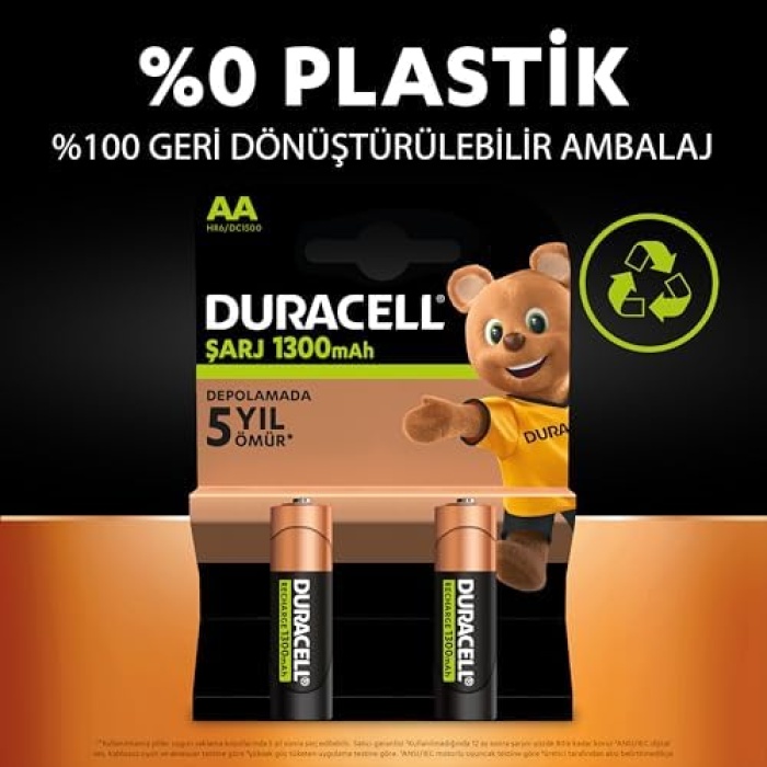 Şarj Edilebilir Pil AA Kalem (2li Paket), 1300 mAh NiMH, 2000 Sarj Döngüsü, Önceden Sarj Edilmiştir