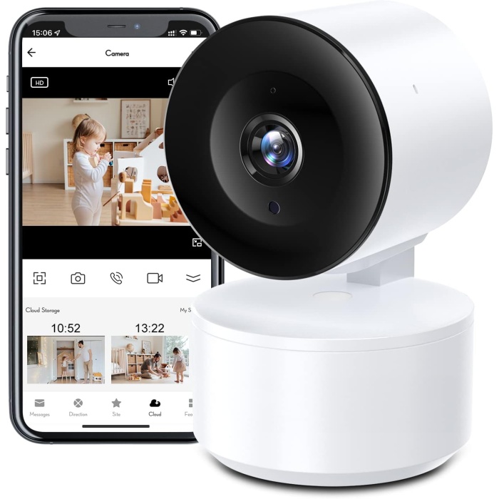 IN WLAN kamera izleme, iç mekan uygulaması, 1080p TF bulut kaydetme, gece modu, hareket sensörü, alarm, 2,4 GHz otomatik odaklama, 360° geniş açılı, uyumlu, güvenlik kamerası adaptörü, iki yönlü