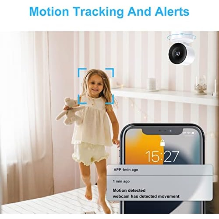 IN WLAN kamera izleme, iç mekan uygulaması, 1080p TF bulut kaydetme, gece modu, hareket sensörü, alarm, 2,4 GHz otomatik odaklama, 360° geniş açılı, uyumlu, güvenlik kamerası adaptörü, iki yönlü