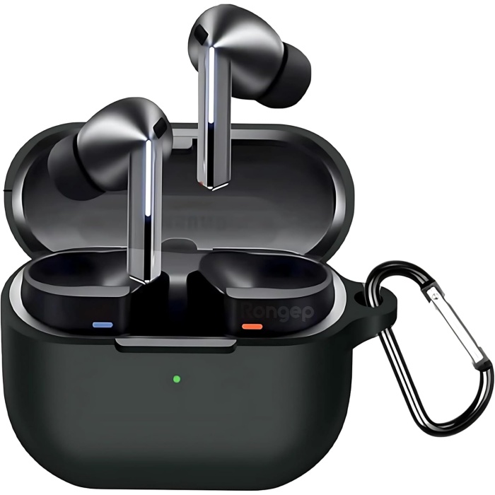 Samsung Galaxy Buds 3 Pro ve Buds 3 ile Uyumlu Silikon Kulaklık Kılıfı Extra Kalın Yapılı 360° Koruma Sağlayan Toz Koruma Tıpalı Darbelere Karşı Dirençli Taşıma Askılı Koruma Kılıfı (Siyah)