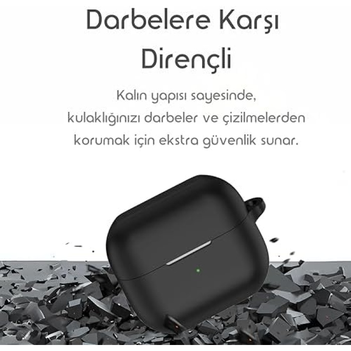Samsung Galaxy Buds 3 Pro ve Buds 3 ile Uyumlu Silikon Kulaklık Kılıfı Extra Kalın Yapılı 360° Koruma Sağlayan Toz Koruma Tıpalı Darbelere Karşı Dirençli Taşıma Askılı Koruma Kılıfı (Siyah)