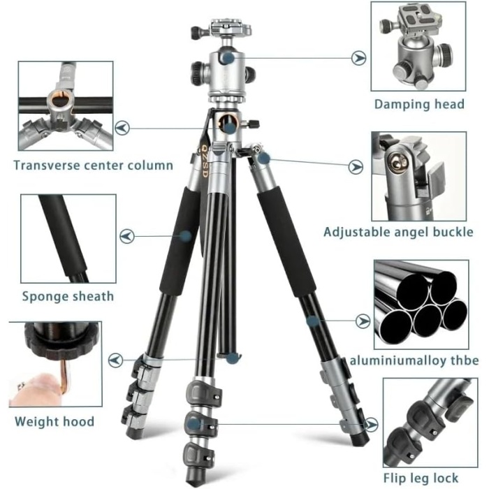 HT-T03 Çok Fonksiyonlu 360 Crossbar Tripod Profesyonel Yatak Dikey Panaromik Başlı Tripod Makro Hassas 160 Cm