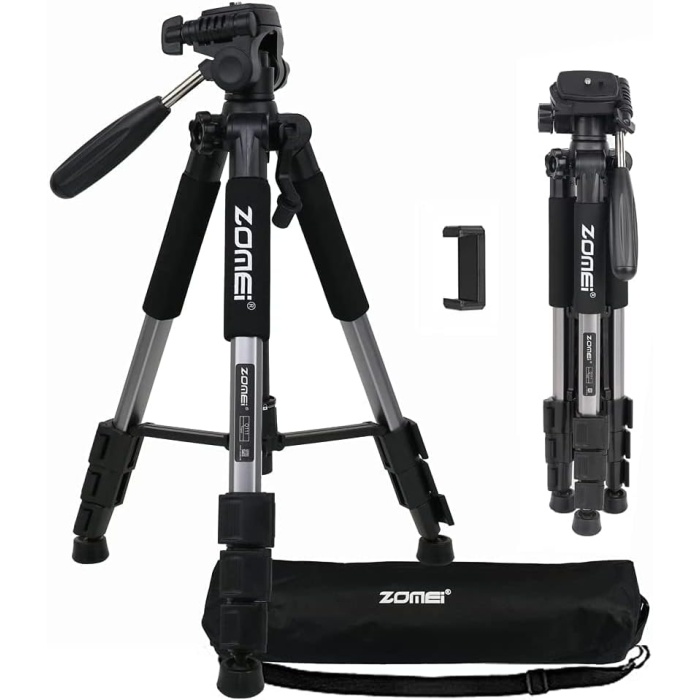 Profesyonel Q111 Taşınabilir 5Kg Taşıma Kapasiteli 139,7cm Alüminyum Tripod Gri