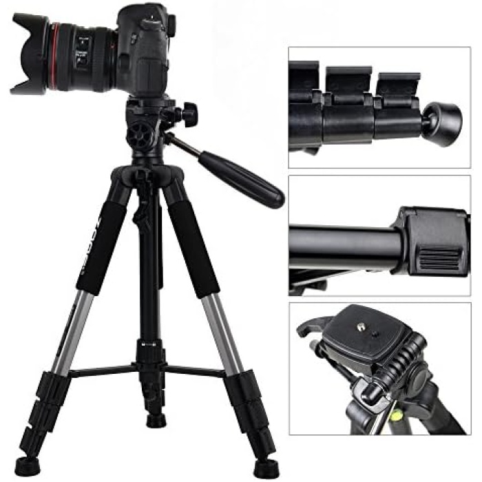 Profesyonel Q111 Taşınabilir 5Kg Taşıma Kapasiteli 139,7cm Alüminyum Tripod Gri