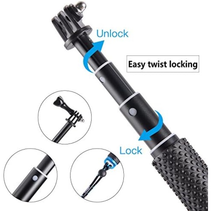 Selfie Çubuğu, 28 inç/71 cm Uzatma Çubuğu Kompakt El Kavrama Ayarlanabilir Kutup Su Geçirmez Monopod GoPro Hero 12 11 10 9 8 7 6 5 4 Oturum AKASO DJI Osmo Aksiyon ve Daha Fazlası ile Uyumlu