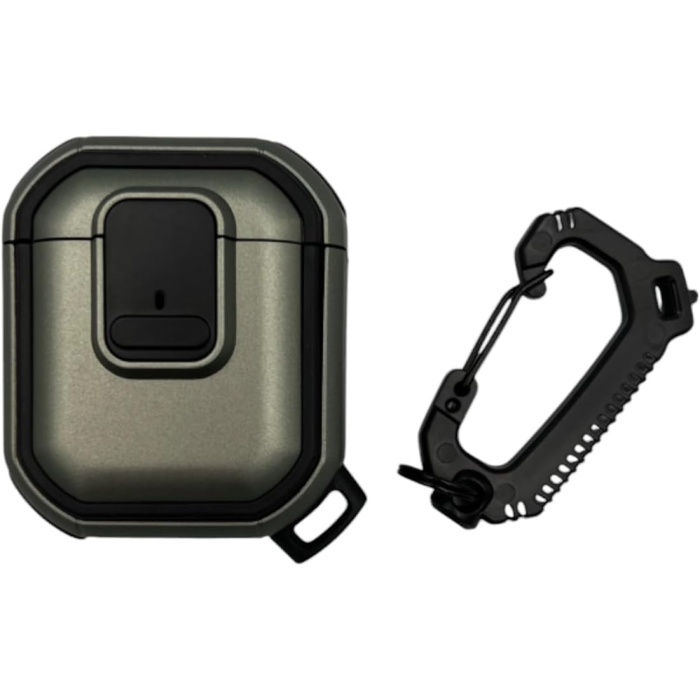 Airpods 1/2 Nesil ile Uyumlu Dayanıklı Koruyucu Tank Kılıf – Şok Emici, Karabina Klipsli, Spor Outdoor Tarzı, Tam Koruma (Yeşil)