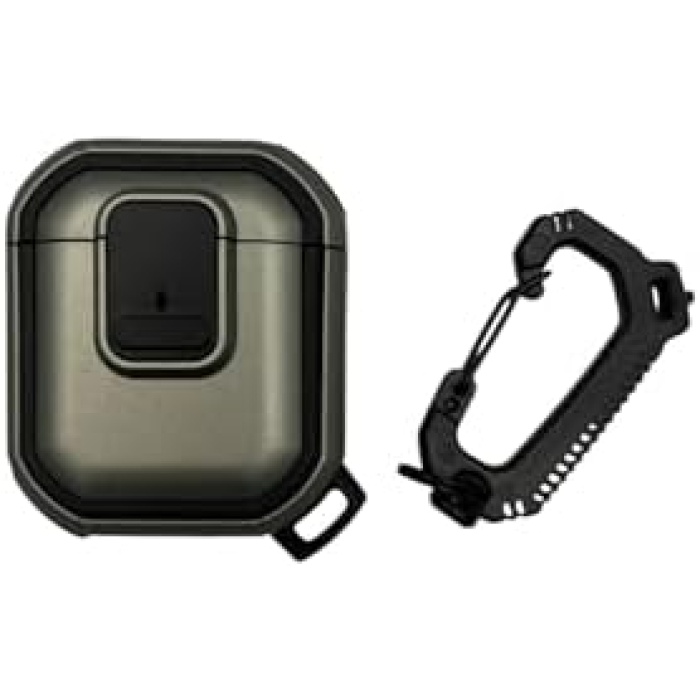 Airpods 1/2 Nesil ile Uyumlu Dayanıklı Koruyucu Tank Kılıf – Şok Emici, Karabina Klipsli, Spor Outdoor Tarzı, Tam Koruma (Yeşil)