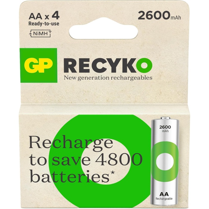 Batteries ReCyko 2600 AA Kalem Ni-MH Şarjlı Pil, 1.2 Volt, 4lü Kart