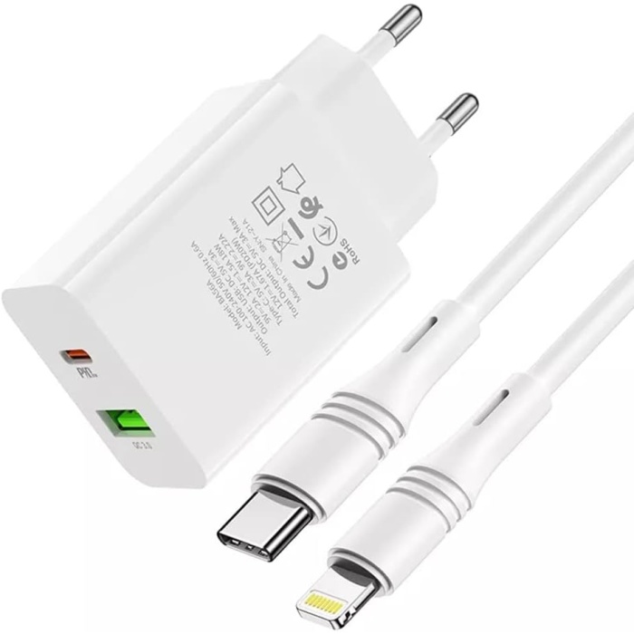 iPhone Şarj Cihazı BA56A 18W PD/USB, 20W Type-C To Type-C, Lightning Şarj Aleti Adaptör, Beyaz