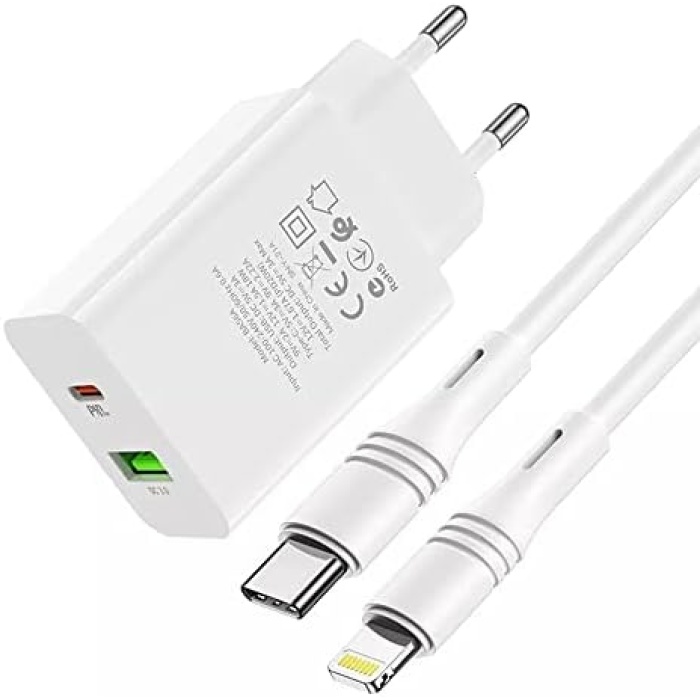 iPhone Şarj Cihazı BA56A 18W PD/USB, 20W Type-C To Type-C, Lightning Şarj Aleti Adaptör, Beyaz