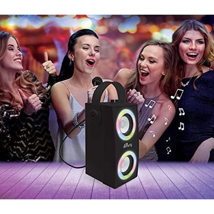 iPparty Hoparlör - Taşınabilir Bluetooth Mikrofon Hoparlörü, Karaoke, Işık Efektleri, Kablosuz, USB, SD Kart, Şarj Edilebilir Pil, Siyah, BTP180BKZ, Tek Boyut