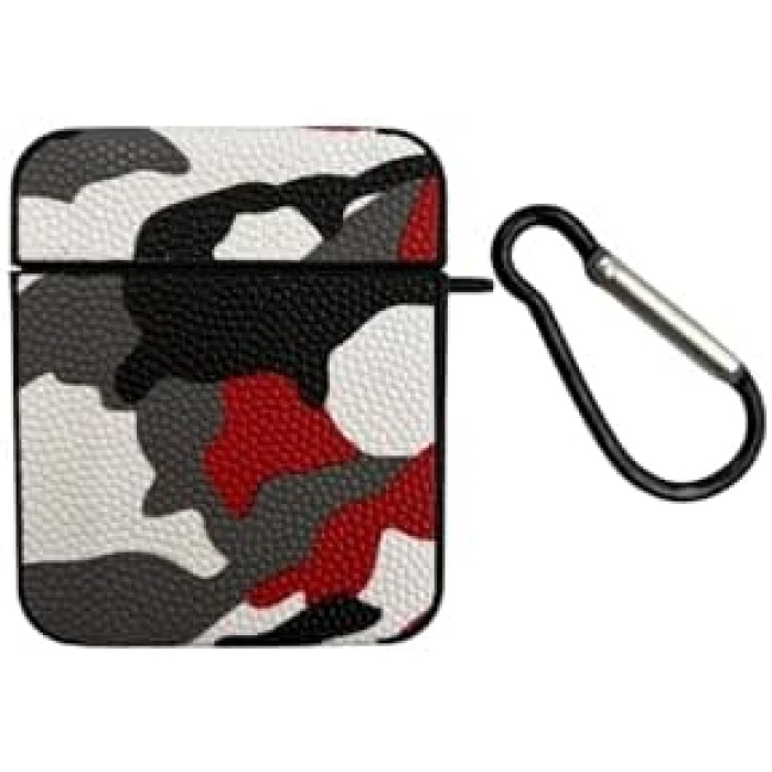 Airpods 1/2 Nesil ile Uyumlu Kamuflaj Desenli Premium Koruyucu Kılıf + Karabina Klipsli, Dayanıklı ve Şık Silikon Kılıf (No6)